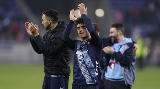 El jugador del Celta Hugo �lvarez, celebrando el triunfo de su equipo.