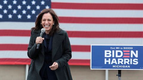 Kamala Harris, candidata demócrata a la vicepresidencia de EE.UU., durante un mitin en Mïchigan el pasado domingo
