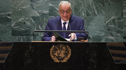 El primer ministro liban�s, Abdallah Bouhabib, durante su intervenci�n en la Asamblea General de la ONU