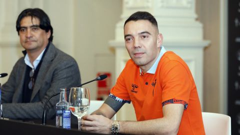 Iago Aspas y Marco Garc&eacute;s, en la rueda de prensa tras la &uacute;ltima renovaci&oacute;n del capit&aacute;n del Celta.
