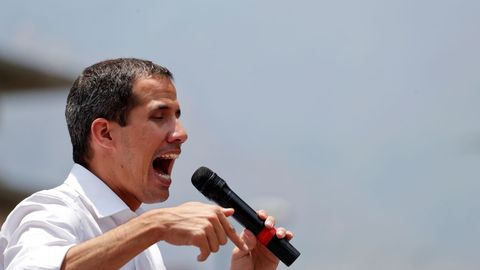 Guaid�, durante su intervenci�n de este 1� de Mayo, en la que ha convocado a los venezolanos a salir a las calles a expresar su rechazo a la �usurpaci�n� de Maduro