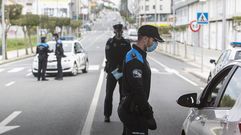 Agentes de la Polic�a Local de Nar�n durante uno de los controles activados en el confinamiento