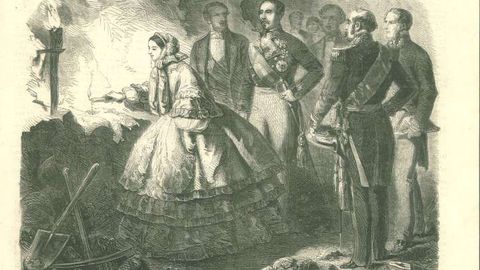 Grabado sobre la visita de Isabel II a Arnao en 1858