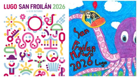 � esquerda, o cartel do San Froil�n, creado por�Alfredo Le�n Ma�u, e � dereita, o do San Froil�n Miudo, feito pola estudante�Irene Hu�scar Villap�n.