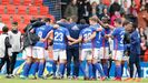 Los futbolistas azules celebran la victoria frente al Lugo