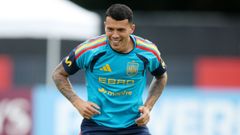 Pedro Porro, durante un entrenamiento con la selecci�n espa�ola.
