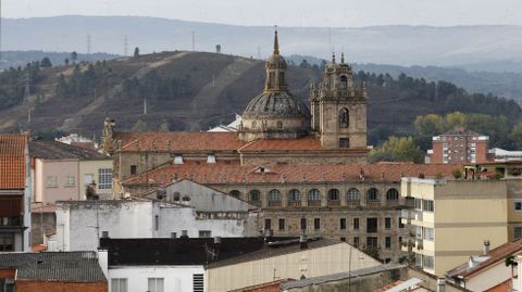 Tejados de edificios en el centro de Monforte con la iglesia de la Compa��a al fondo.