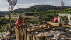 Preparaci�n de las carrozas de la Festa da Vendima de Leiro