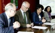 Carlos Oliete, Jos� Juan Dur�n, Zaira Rodr�guez, Nava Castro y Bel�n Docampo ayer en Cee.