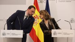  La ministra de Transportes, Raquel S�nchez, ofrece une rueda de prensa tras reunirse este lunes con los presidentes de Asturias y Cantabria, Adri�n Barb�n (i) y Miguel �ngel Revilla,