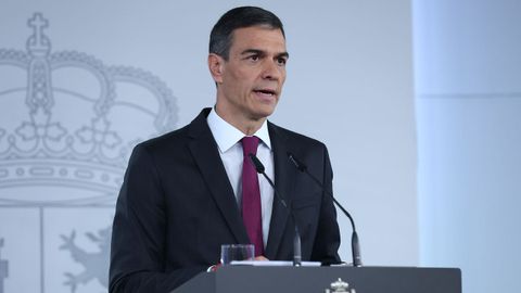 El presidente del Gobierno, Pedro Sánchez, en su comparecencia en la Moncloa.