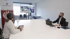 Alfonso Rueda se conect� a la reuni�n con los turoperadores desde la sede de la Xunta en Pontevedra