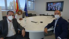 Reuni�n telem�tica con alcaldes del PSOE en Pontevedra presidida por David Regades (a la derecha), secretario provincial