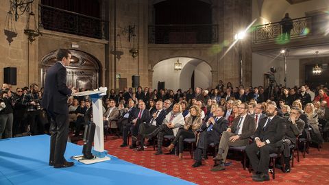 El l�der del PP, Pablo Casado, en Oviedo donde present� p�blicamente a la candidata popular a la Presidencia del Principado, Teresa Mallada, expresidenta de Hunosa, y al aspirante del PP a la Alcald�a de Oviedo, Alfredo Canteli, presidente del Centro Asturiano en la ciudad. 