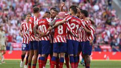 Atl�tico de Madrid.Los futbolistas del Atl�tico de Madrid celebran un gol