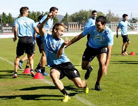 El buen ambiente rein� en el entrenamiento del Celta antes del primer partido.