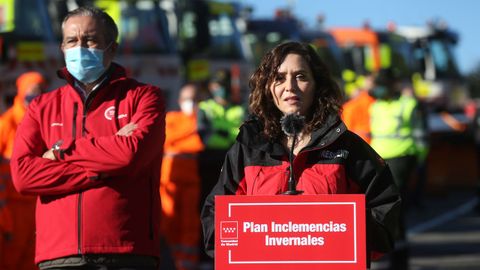 La presidenta de la Comunidad de Madrid, Isabel D�az Ayuso, anunciando hoy el dispositivo del Plan de Inclemencias Invernales.