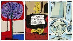 Detalle de tres das obras de Luis Seoane que se poden ver na mostra aberta no Museo de Belas Artes