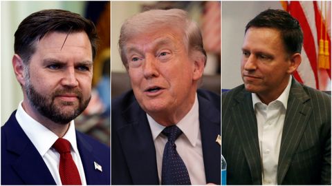 J.D. Vance, Donald Trump y Peter Thiel, el cerebro ideol&oacute;gico del trumpismo