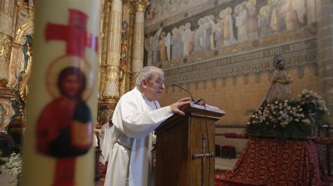 El p�rroco de A R�goa, Rafael Mella, durante la misa en honor a la patrona de Monforte 