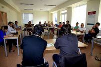 Los participantes en la mesa redonda, en el pazo da cultura.