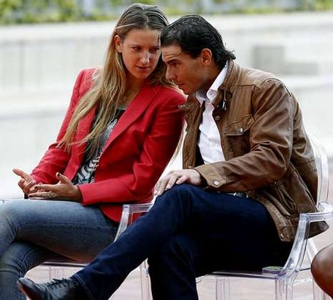 La tenista Victoria Azarenka y Rafael Nadal, durante la presentacin del torneo de Madrid.