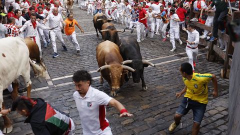 Los toros de la ganader�a gaditana de La Palmosilla entran en la curva de Mercaderes
