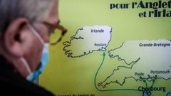 Mapa que muestra la ruta entre un puerto francs e Irlanda del Norte