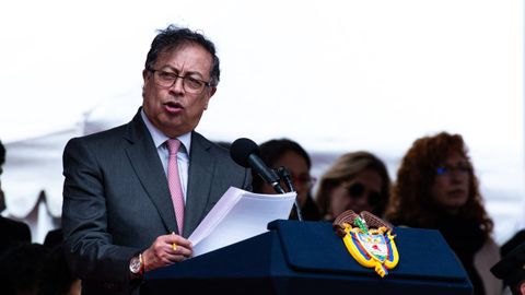 El presidente colombiano Gustavo Petro en un acto oficial d�as despu�s de que acusaran a su hijo de un delito de lavado de activos y enriquecimiento il�cito