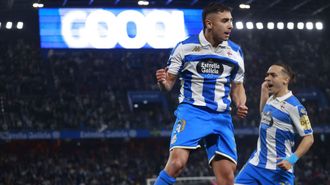 Yeremay Hern�ndez celebra el gol que marc� de penalti ante el Mirand�s.