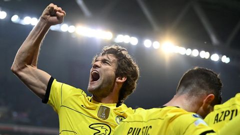 El actual jugador del Celta Marcos Alonso, celebrando un gol del Chelsea en su partido contra el Lille del 16 de marzo del 2022.