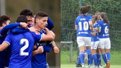 Los jugadores del Vetusta y del Oviedo Femenio celebran un tanto