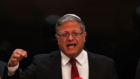 El ministro israelí de Seguridad Nacional, Itamar Ben-Gvir, durante una declaración a los medios de comunicación en la sede de su ministerio en Jerusalén, el pasado mes de enero