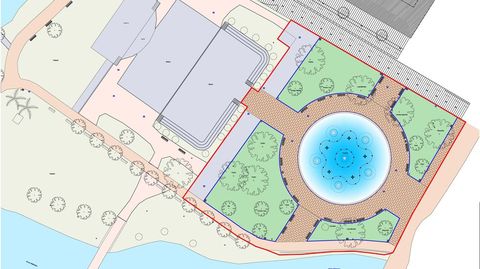 Planos de la actuacin, con la fuente, a la derecha, del lado ms prximo al Cardenal