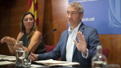 El consejero de Educaci�n de la Generalitat, Josep Gonz�lez-Cambray junto a la secretaria general Patricia Gom�.