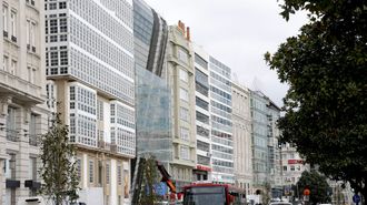 Conjunto de edificios del Cantn Grande de A Corua y parte del rascacielos del Banco Pastor, del Cantn Pequeo. 