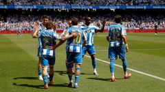 Los jugadores del D�por, celebrando el gol de Soriano ante el Andorra.
