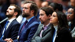 Pablo Casado (PP), Iv�n Espinosa de los Monteros (Vox), Pablo Iglesias (Podemos), e In�s Arrimadas (Ciudadanos), durante la ceremonia de apertura de la Cumbre del Clima (COP25) que se celebra en Madrid
