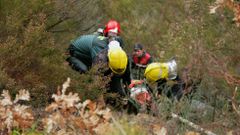 Bomberos y personal del grupo de emergencias de O Courel en un rescate tras un accidente de tr�fico en el a�o 2016