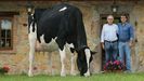 Jos� Ram�n y Paulino Badiola, con una de sus vacas holstein