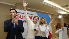 Marta Lois, entre Yolanda Daz y Paulo Carlos Lpez, en su proclamacin como candidata de Sumar para las elecciones gallegas.