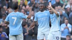 Los jugadores del Manchester City, celebrando un gol en la Premier League.