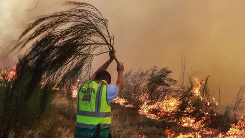 Tareas de extinción este domingo en la ciudad portuguesa de Trancoso.