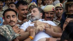 Momento de la detenci�n de Rahul Gandhi en la protesta de la India 