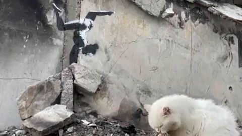 Banksy sorprende con una gimnasta en un edificio bombardeado en Ucrania