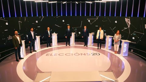 Los candidatos a la presidencia de la Xunta, antes de comenzar el debate celebrado por CRTVG en las elecciones autonmicas del 2020.