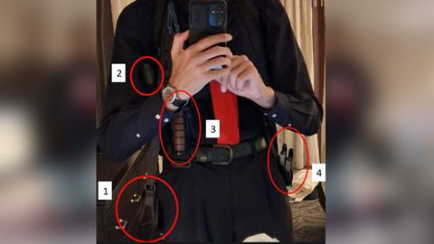 Detalle de las armas que portaba Cole Allen antes de atentar en el hotel Hilton de Washington