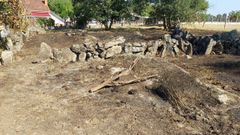Restos del incendio forestal en San Cibrao das Viñas.
