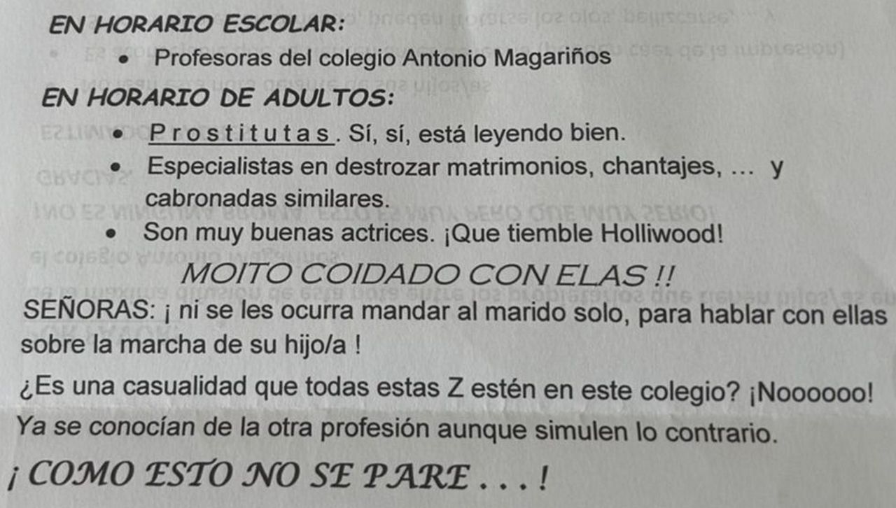 Cuatro profesoras en Cambados sufren una campaña de acoso con cartas  anónimas en las que se les llama prostitutas