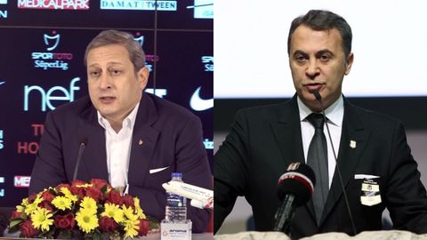 Burak Elmas (izquierda), en una rueda de prensa del Galatasaray, y Fikret Orman, en una asamblea del Besiktas.